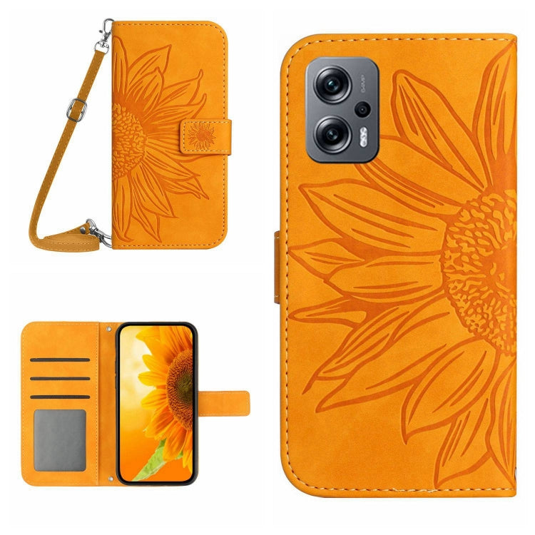 Skin Feel Custodia per cellulare in pelle con motivo a fiori di sole con cordino, For Xiaomi Poco X4 GT, For Xiaomi Poco X4 Pro 5G