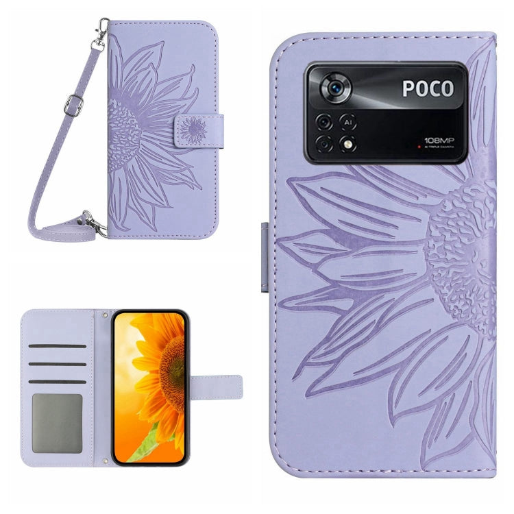 Skin Feel Custodia per cellulare in pelle con motivo a fiori di sole con cordino, For Xiaomi Poco X4 GT, For Xiaomi Poco X4 Pro 5G