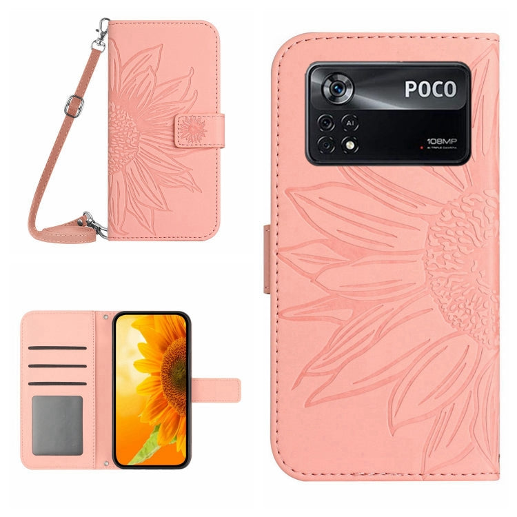 Skin Feel Custodia per cellulare in pelle con motivo a fiori di sole con cordino, For Xiaomi Poco X4 GT, For Xiaomi Poco X4 Pro 5G