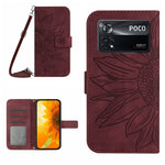Skin Feel Custodia per cellulare in pelle con motivo a fiori di sole con cordino, For Xiaomi Poco X4 GT, For Xiaomi Poco X4 Pro 5G