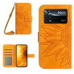 Skin Feel Custodia per cellulare in pelle con motivo a fiori di sole con cordino, For Xiaomi Poco X4 GT, For Xiaomi Poco X4 Pro 5G