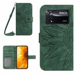 Skin Feel Custodia per cellulare in pelle con motivo a fiori di sole con cordino, For Xiaomi Poco X4 GT, For Xiaomi Poco X4 Pro 5G