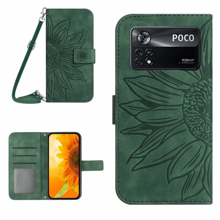 Skin Feel Custodia per cellulare in pelle con motivo a fiori di sole con cordino, For Xiaomi Poco X4 GT, For Xiaomi Poco X4 Pro 5G