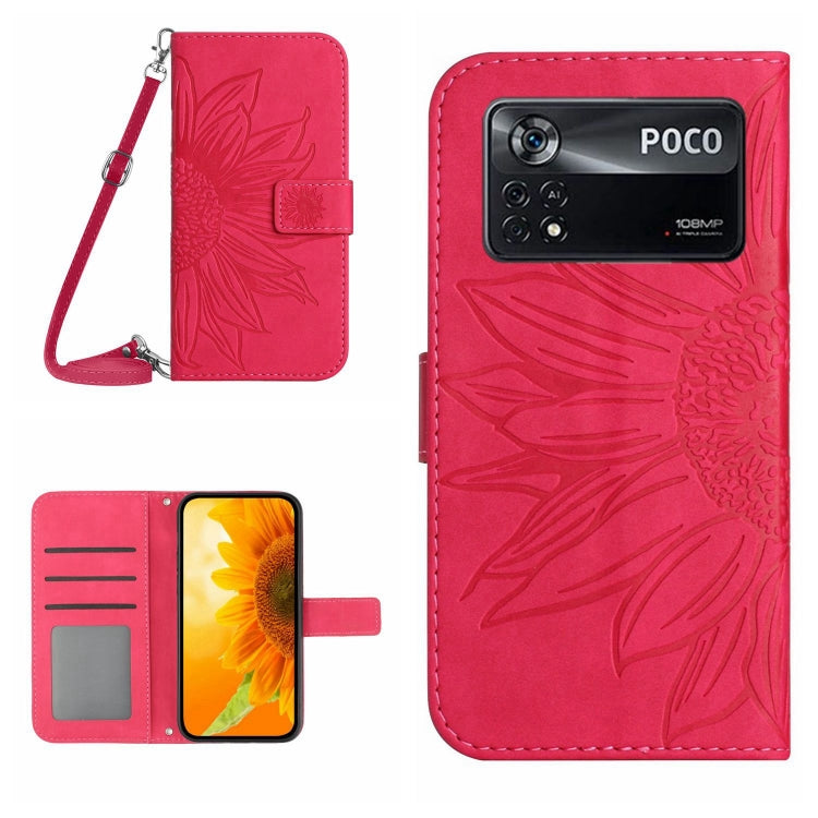 Skin Feel Custodia per cellulare in pelle con motivo a fiori di sole con cordino, For Xiaomi Poco X4 GT, For Xiaomi Poco X4 Pro 5G