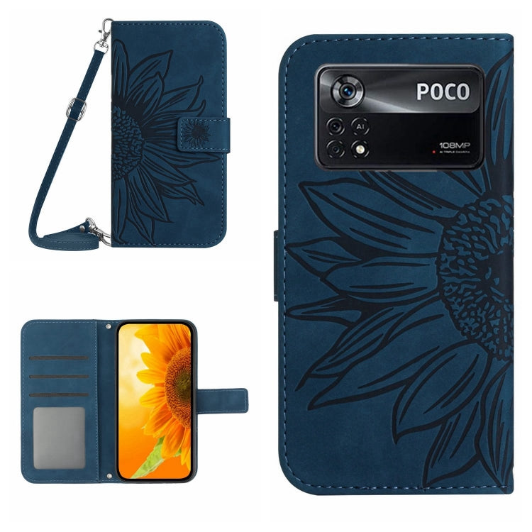 Skin Feel Custodia per cellulare in pelle con motivo a fiori di sole con cordino, For Xiaomi Poco X4 GT, For Xiaomi Poco X4 Pro 5G