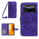 Skin Feel Custodia per cellulare in pelle con motivo a fiori di sole con cordino, For Xiaomi Poco X4 GT, For Xiaomi Poco X4 Pro 5G