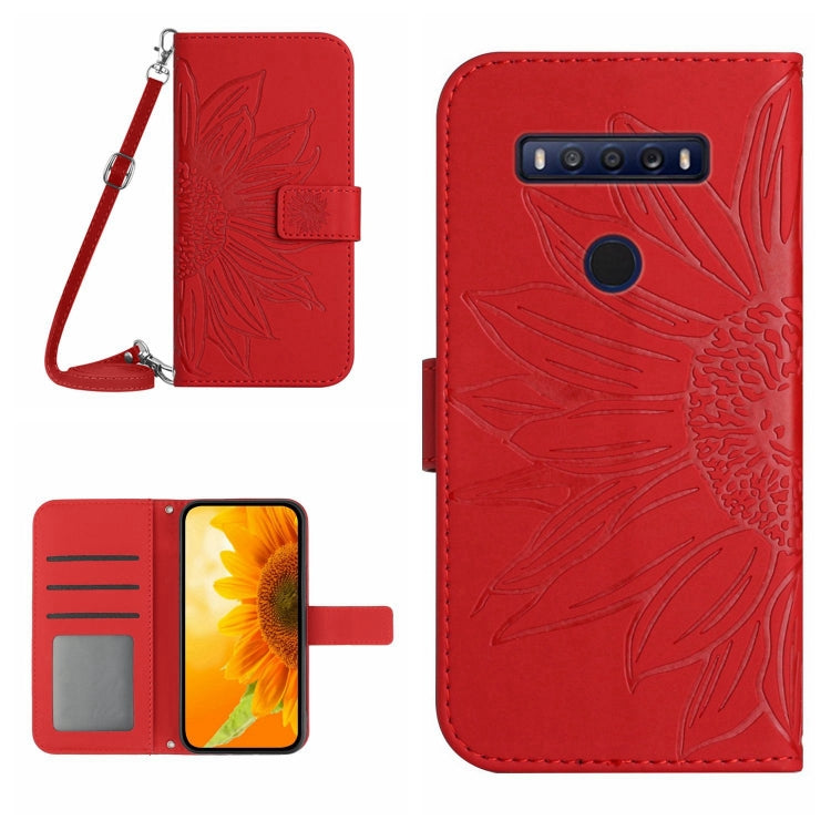 Skin Feel Custodia per cellulare in pelle con motivo a fiori di sole con cordino, For TCL 10 SE, For TCL 20 Pro 5G