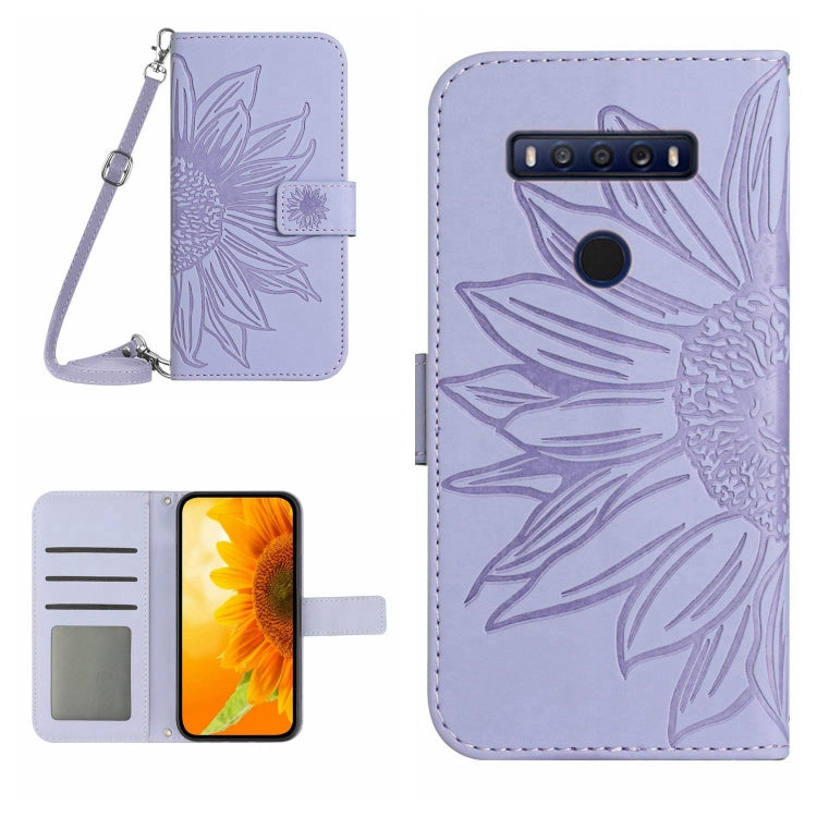 Skin Feel Custodia per cellulare in pelle con motivo a fiori di sole con cordino, For TCL 10 SE, For TCL 20 Pro 5G
