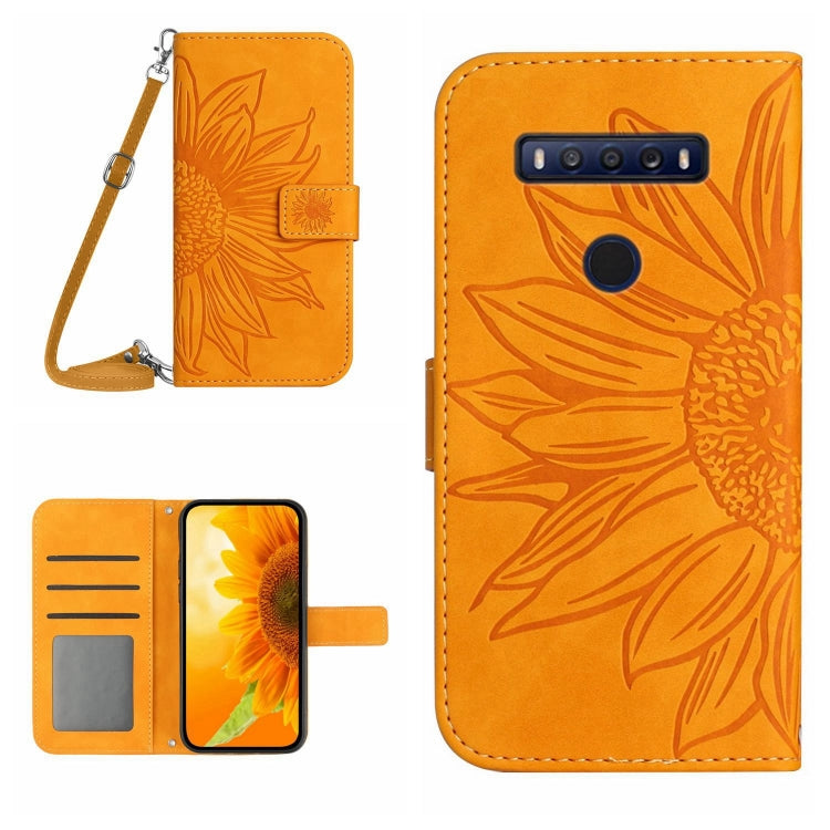 Skin Feel Custodia per cellulare in pelle con motivo a fiori di sole con cordino, For TCL 10 SE, For TCL 20 Pro 5G