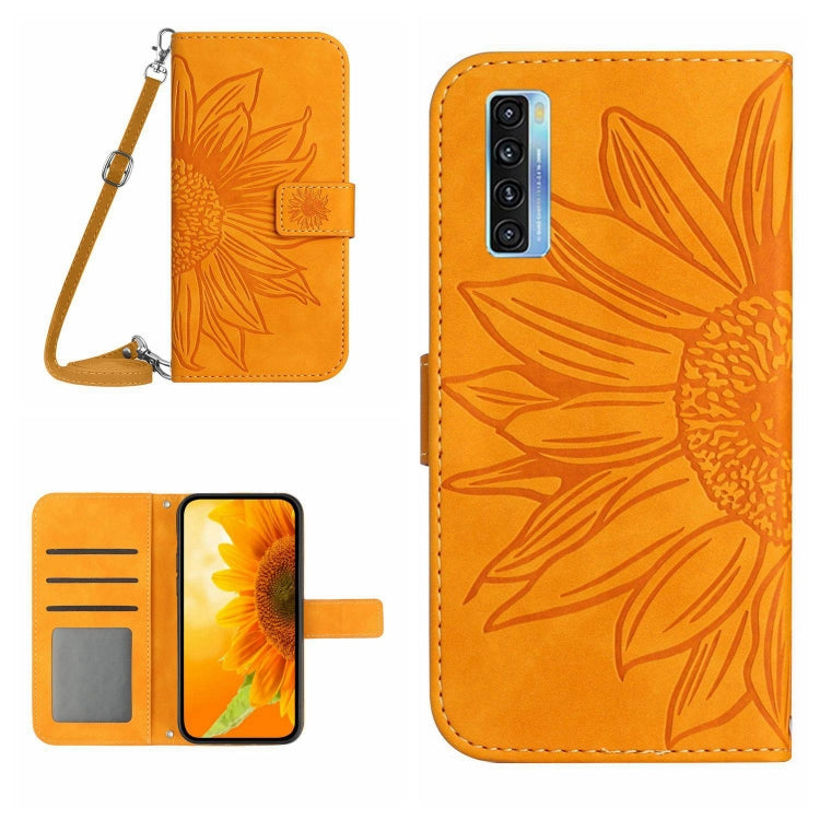 Skin Feel Custodia per cellulare in pelle con motivo a fiori di sole con cordino, For TCL 10 SE, For TCL 20 Pro 5G
