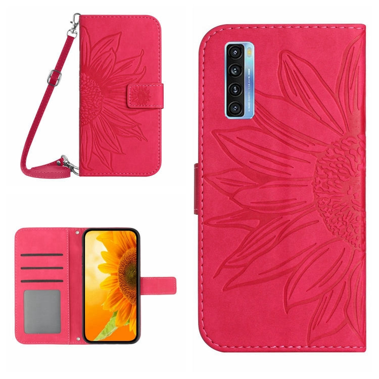 Skin Feel Custodia per cellulare in pelle con motivo a fiori di sole con cordino, For TCL 10 SE, For TCL 20 Pro 5G