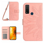 Skin Feel Custodia per cellulare in pelle con motivo a fiori di sole con cordino, For TCL 20 R/20 AX 5G/Bremen 5G, For TCL 20 SE