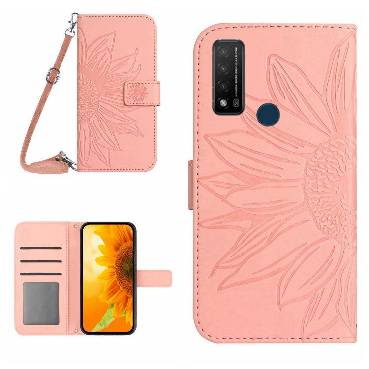 Skin Feel Custodia per cellulare in pelle con motivo a fiori di sole con cordino, For TCL 20 R/20 AX 5G/Bremen 5G, For TCL 20 SE
