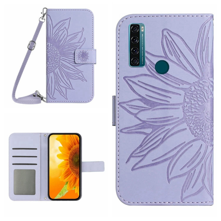 Skin Feel Custodia per cellulare in pelle con motivo a fiori di sole con cordino, For TCL 20 R/20 AX 5G/Bremen 5G, For TCL 20 SE