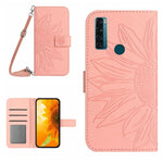 Skin Feel Custodia per cellulare in pelle con motivo a fiori di sole con cordino, For TCL 20 R/20 AX 5G/Bremen 5G, For TCL 20 SE