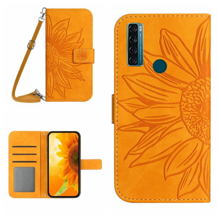 Skin Feel Custodia per cellulare in pelle con motivo a fiori di sole con cordino, For TCL 20 R/20 AX 5G/Bremen 5G, For TCL 20 SE