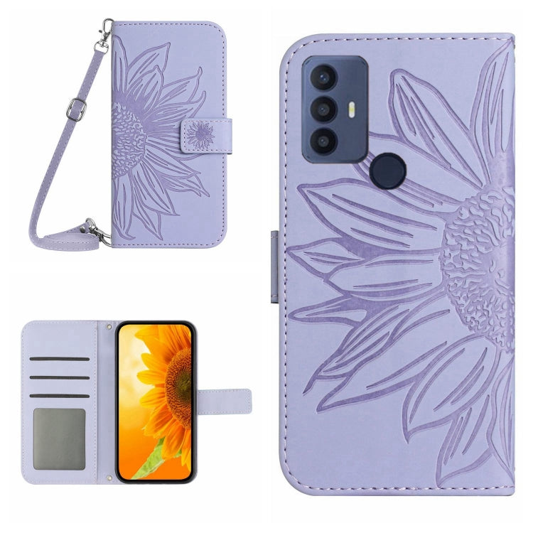 Skin Feel Custodia per cellulare in pelle con motivo a fiori di sole con cordino, For TCL 20S / 20 5G / 20L / 20L+, For TCL 30 SE/30E/306/305