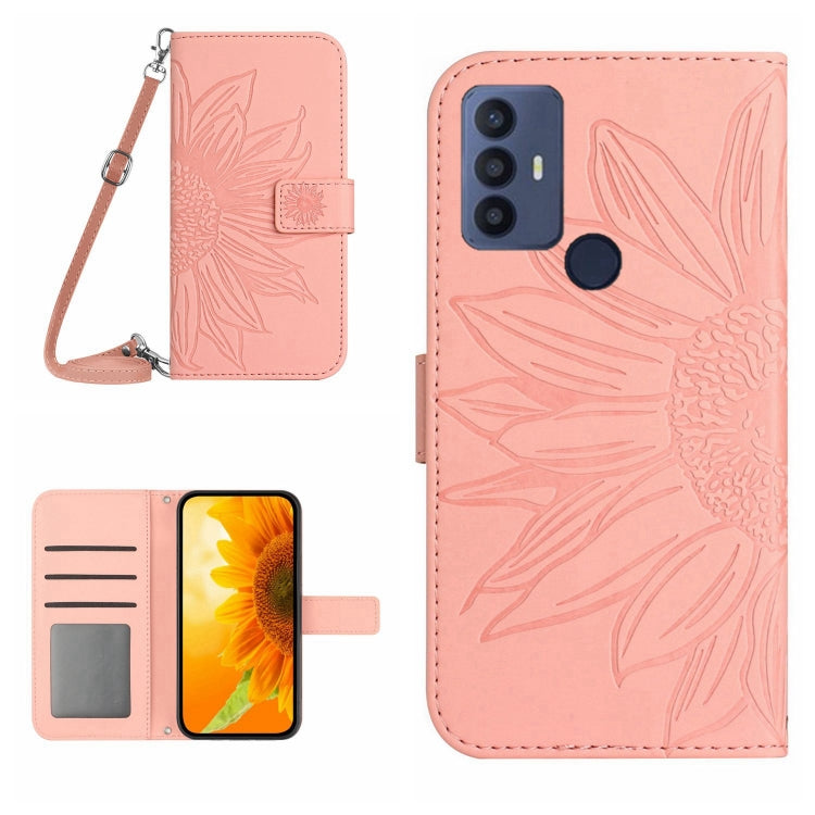 Skin Feel Custodia per cellulare in pelle con motivo a fiori di sole con cordino, For TCL 20S / 20 5G / 20L / 20L+, For TCL 30 SE/30E/306/305