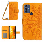 Skin Feel Custodia per cellulare in pelle con motivo a fiori di sole con cordino, For TCL 20S / 20 5G / 20L / 20L+, For TCL 30 SE/30E/306/305