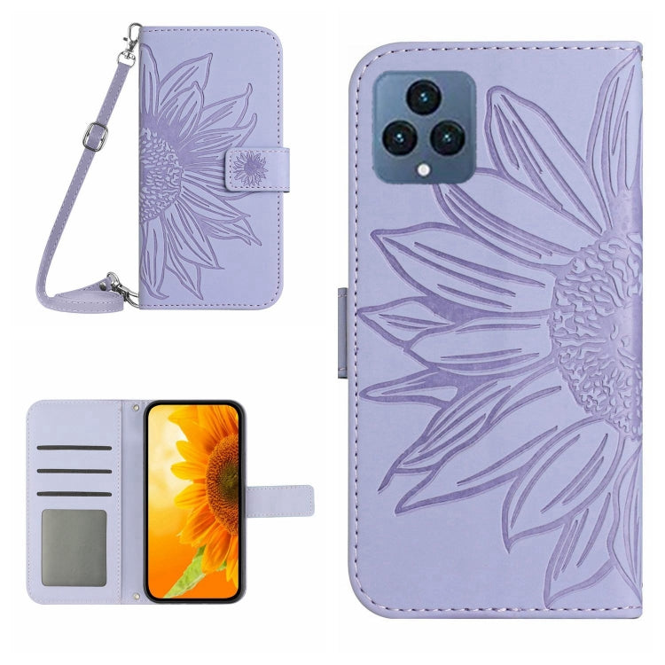 Skin Feel Custodia per cellulare in pelle con motivo a fiori di sole con cordino, For T-Mobile Revvl 6 5G, For T-Mobile Revvl 6 Pro 5G