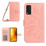 Skin Feel Custodia per cellulare in pelle con motivo a fiori di sole con cordino, For T-Mobile Revvl V+ 5G