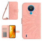 Skin Feel Custodia per cellulare in pelle con motivo a fiori di sole con cordino, For Nokia 1.4, For Nokia 2.4