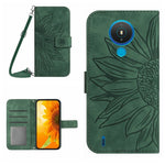 Skin Feel Custodia per cellulare in pelle con motivo a fiori di sole con cordino, For Nokia 1.4, For Nokia 2.4