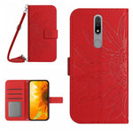 Skin Feel Custodia per cellulare in pelle con motivo a fiori di sole con cordino, For Nokia 1.4, For Nokia 2.4
