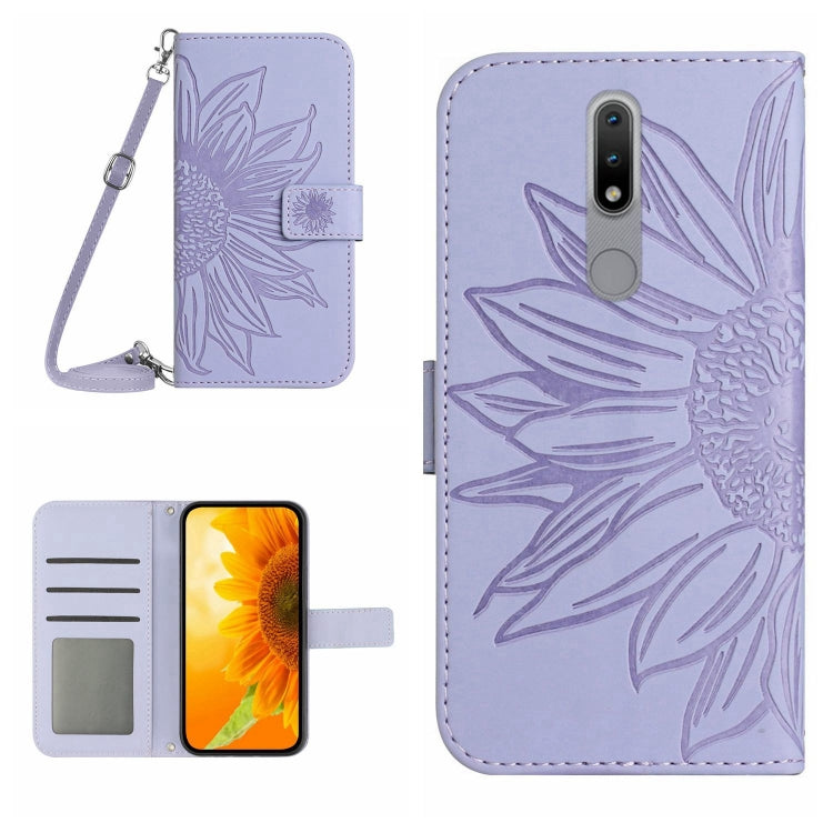Skin Feel Custodia per cellulare in pelle con motivo a fiori di sole con cordino, For Nokia 1.4, For Nokia 2.4