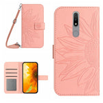 Skin Feel Custodia per cellulare in pelle con motivo a fiori di sole con cordino, For Nokia 1.4, For Nokia 2.4