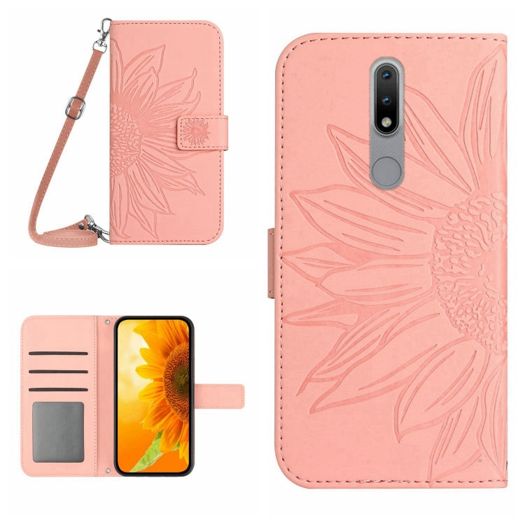 Skin Feel Custodia per cellulare in pelle con motivo a fiori di sole con cordino, For Nokia 1.4, For Nokia 2.4
