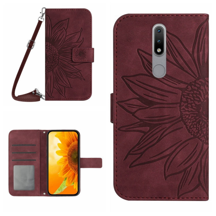 Skin Feel Custodia per cellulare in pelle con motivo a fiori di sole con cordino, For Nokia 1.4, For Nokia 2.4