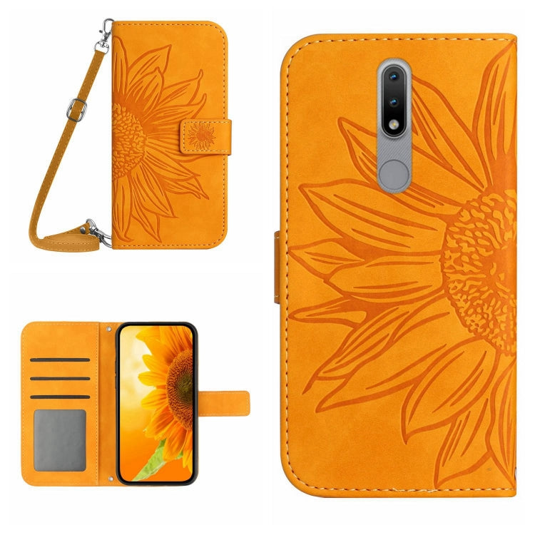 Skin Feel Custodia per cellulare in pelle con motivo a fiori di sole con cordino, For Nokia 1.4, For Nokia 2.4