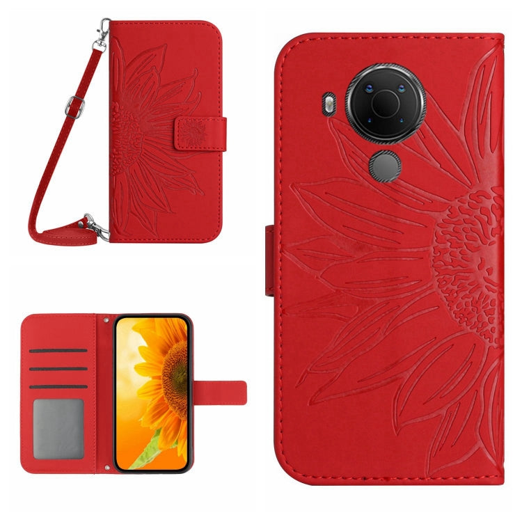 Skin Feel Custodia per cellulare in pelle con motivo a fiori di sole con cordino, For Nokia 5.4, For Nokia C01 Plus