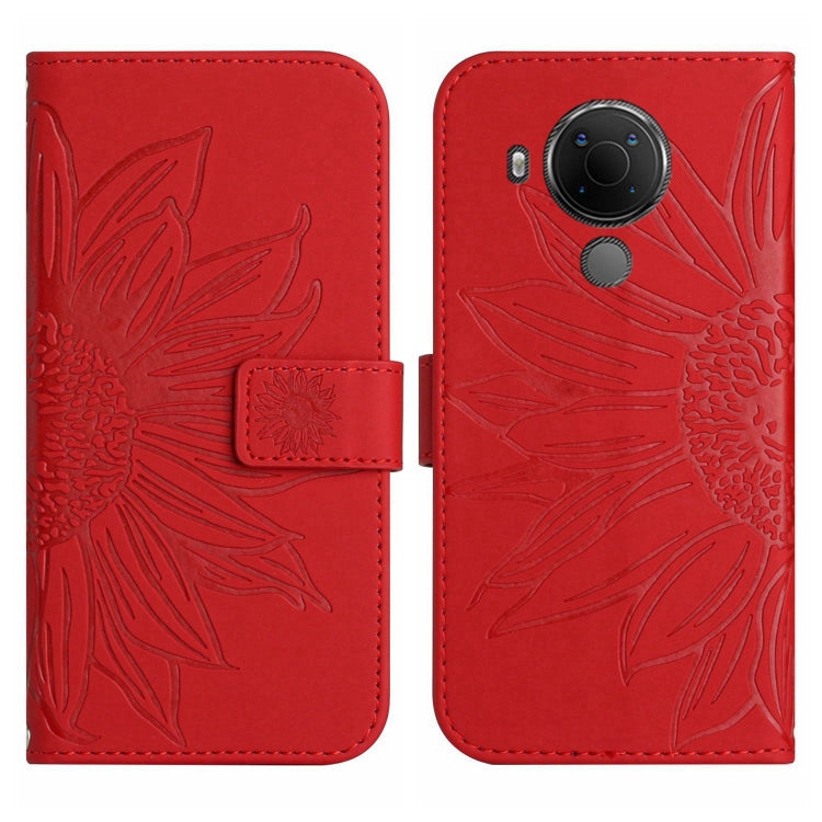 Skin Feel Custodia per cellulare in pelle con motivo a fiori di sole con cordino, For Nokia 5.4, For Nokia C01 Plus