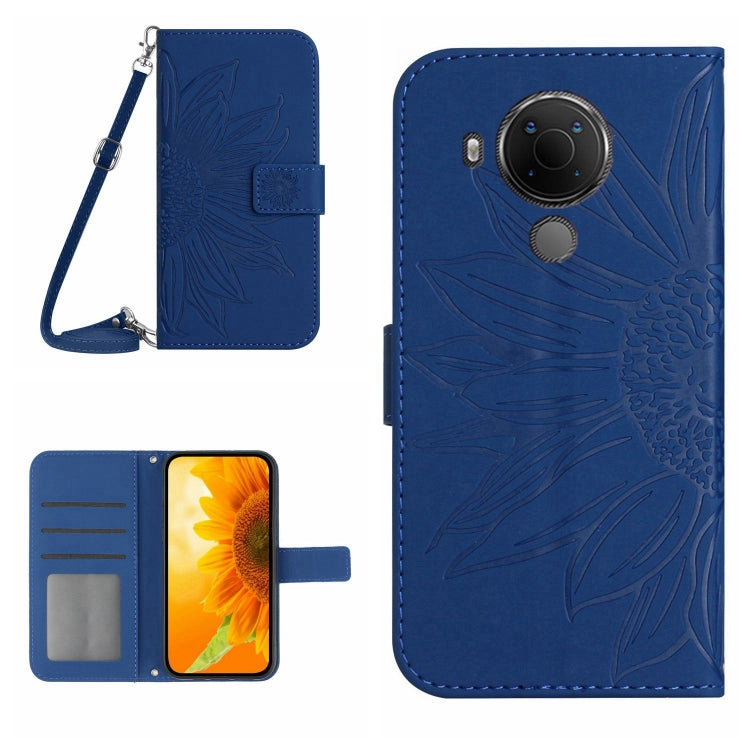 Skin Feel Custodia per cellulare in pelle con motivo a fiori di sole con cordino, For Nokia 5.4, For Nokia C01 Plus