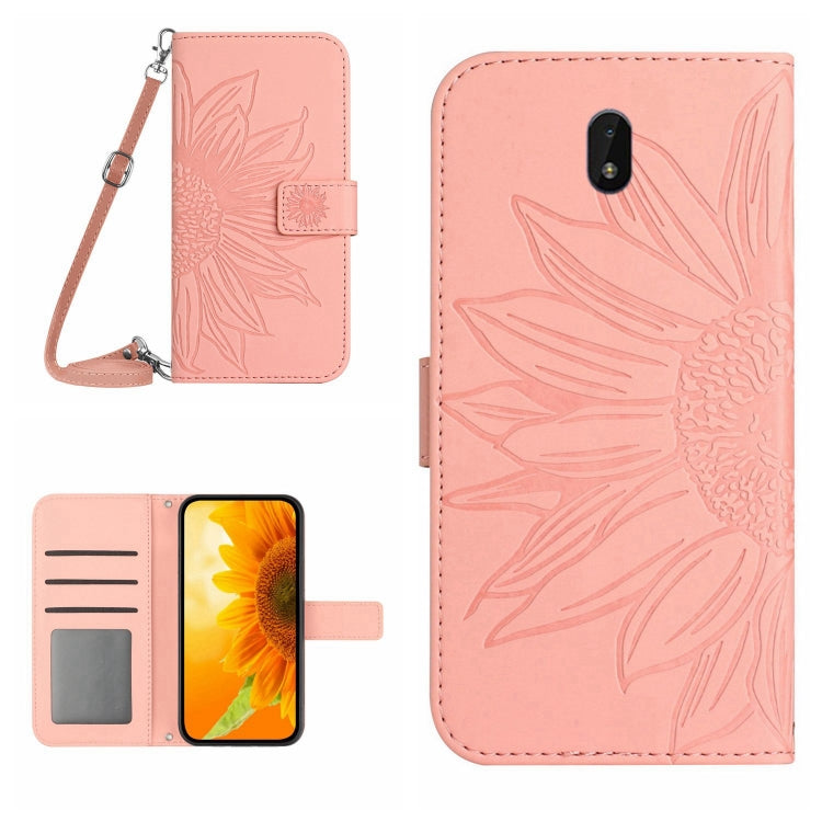 Skin Feel Custodia per cellulare in pelle con motivo a fiori di sole con cordino, For Nokia 5.4, For Nokia C01 Plus