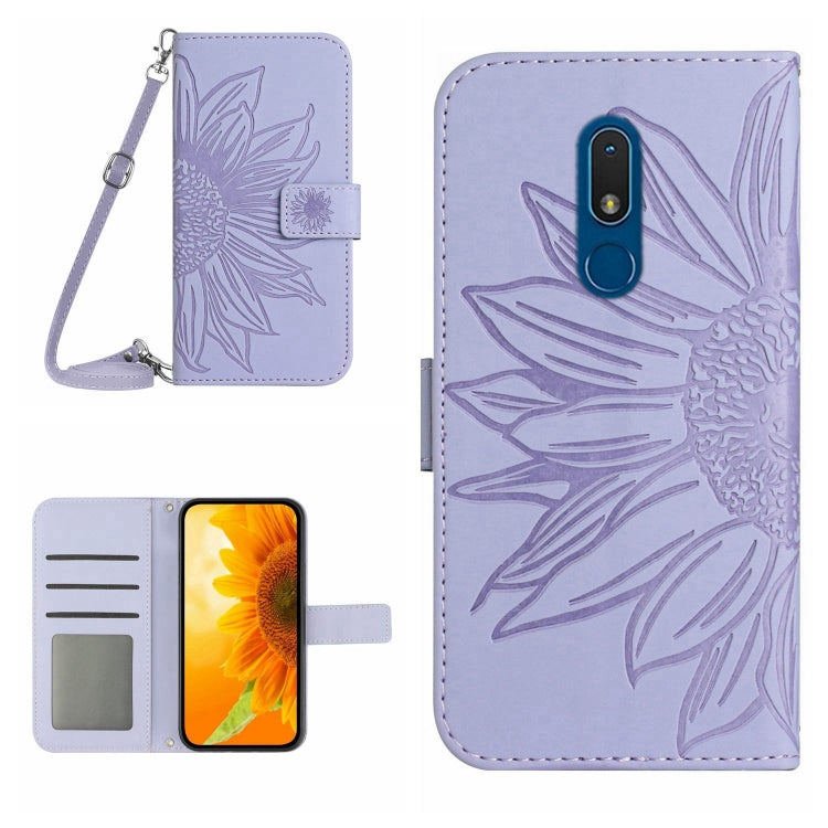Skin Feel Custodia per cellulare in pelle con motivo a fiori di sole con cordino, For Nokia C3, For Nokia C10 / C20