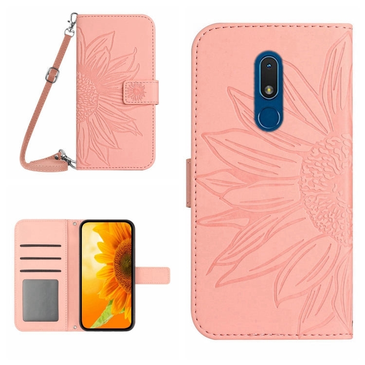 Skin Feel Custodia per cellulare in pelle con motivo a fiori di sole con cordino, For Nokia C3, For Nokia C10 / C20
