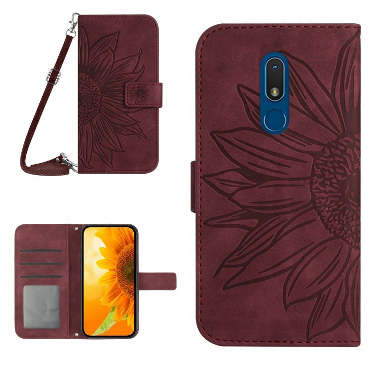 Skin Feel Custodia per cellulare in pelle con motivo a fiori di sole con cordino, For Nokia C3, For Nokia C10 / C20