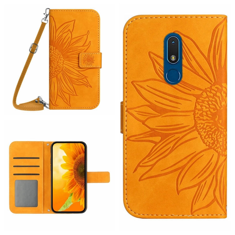 Skin Feel Custodia per cellulare in pelle con motivo a fiori di sole con cordino, For Nokia C3, For Nokia C10 / C20