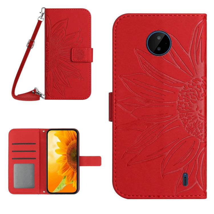 Skin Feel Custodia per cellulare in pelle con motivo a fiori di sole con cordino, For Nokia C3, For Nokia C10 / C20