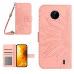 Skin Feel Custodia per cellulare in pelle con motivo a fiori di sole con cordino, For Nokia C3, For Nokia C10 / C20