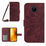 Skin Feel Custodia per cellulare in pelle con motivo a fiori di sole con cordino, For Nokia C3, For Nokia C10 / C20