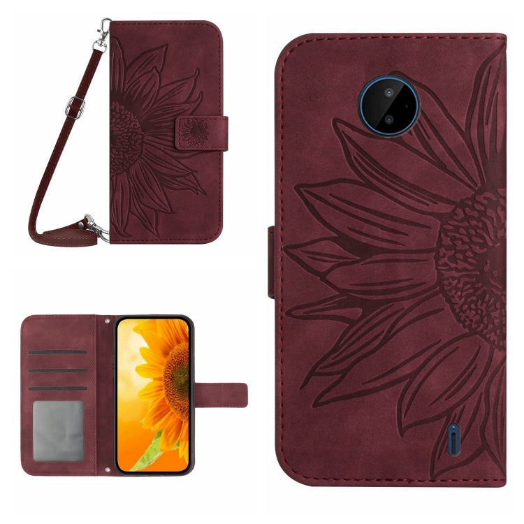 Skin Feel Custodia per cellulare in pelle con motivo a fiori di sole con cordino, For Nokia C3, For Nokia C10 / C20