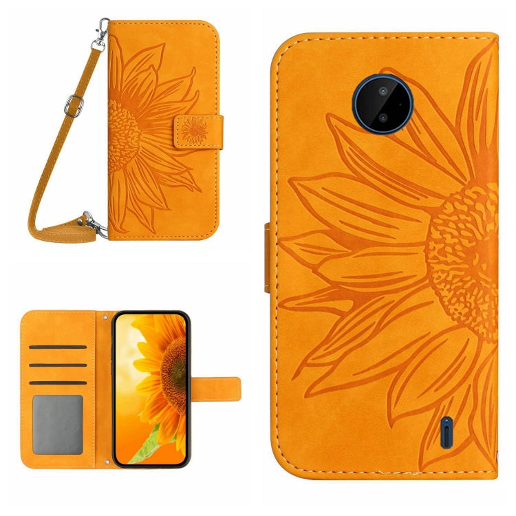 Skin Feel Custodia per cellulare in pelle con motivo a fiori di sole con cordino, For Nokia C3, For Nokia C10 / C20