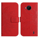 Skin Feel Custodia per cellulare in pelle con motivo a fiori di sole con cordino, For Nokia C20 Plus, For Nokia C30