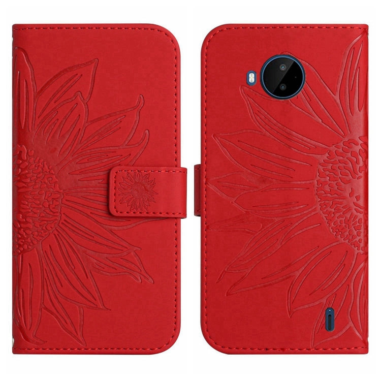 Skin Feel Custodia per cellulare in pelle con motivo a fiori di sole con cordino, For Nokia C20 Plus, For Nokia C30
