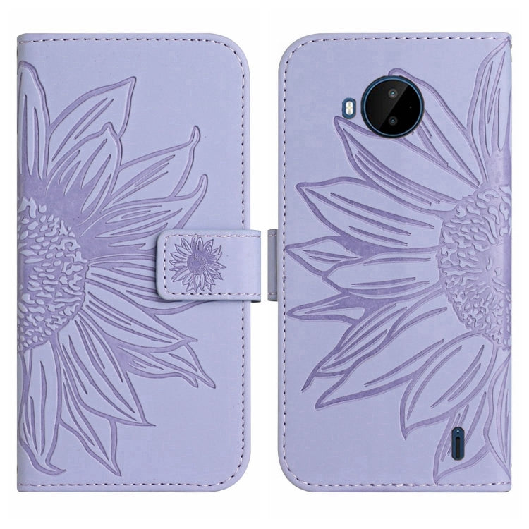Skin Feel Custodia per cellulare in pelle con motivo a fiori di sole con cordino, For Nokia C20 Plus, For Nokia C30