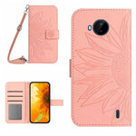 Skin Feel Custodia per cellulare in pelle con motivo a fiori di sole con cordino, For Nokia C20 Plus, For Nokia C30